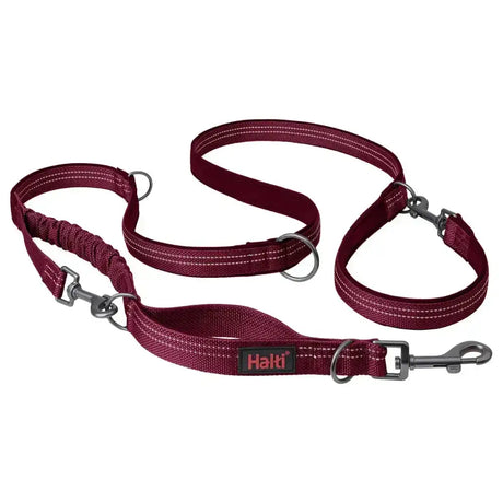 Halti anatomy multi lead magenta dog leash in maroon haki with reflective stitching and metal hardware for durability