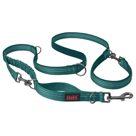 Teal green halti anatomy multi dog lead with reflective stitching and metal hardware for safe walks multi lead teal