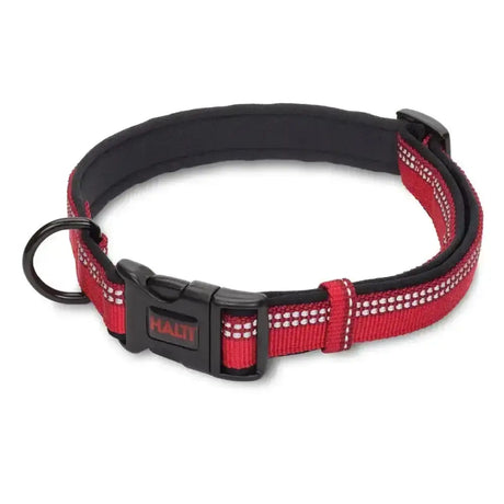 Halti comfort collar red with button release clasp features red reflective nylon and black padded interior