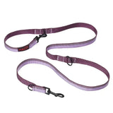 Purple halti double ended lead with reflective stitching and black metal hardware for great versatility