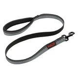 Halti lead black dog lead with black and gray reflective material, padded handle, metal clasp, and halti brand logo