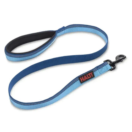 Halti lead blue woven dog lead in blue and light blue with padded handle and metal clasp walking essential designed
