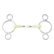 Silver happy mouth bits dutch gag double jointed horse bit with ivory rubber center and three rings on each end