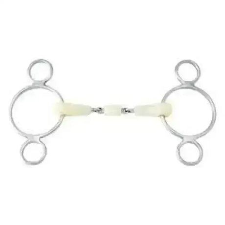Silver happy mouth bits dutch gag double jointed horse bit with ivory rubber center and three rings on each end