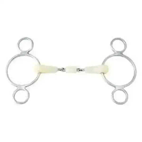 Silver happy mouth bits dutch gag double jointed horse bit with ivory rubber center and three rings on each end