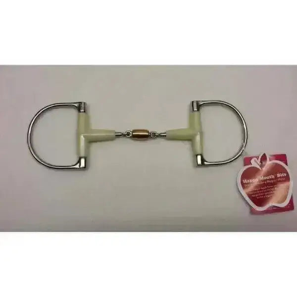 Light green and silver happy mouth bits d ring copper roller horse bit with central jointed section for riding