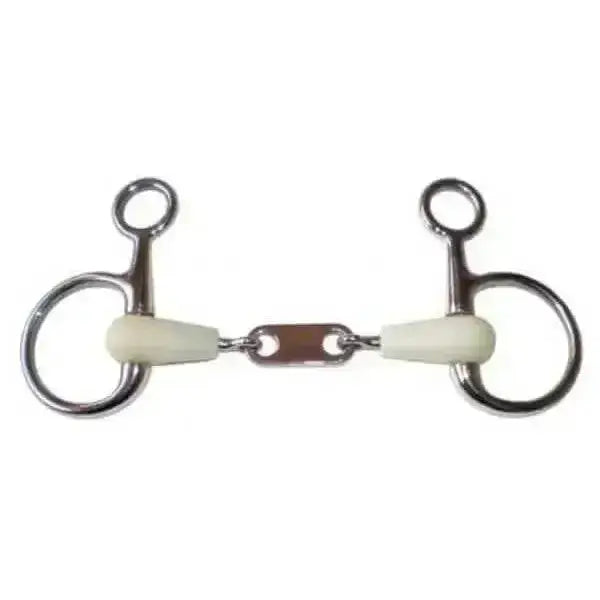 Silver happy mouth bits hanging cheek french link horse bit with off-white rubber mouthpiece and central chain link