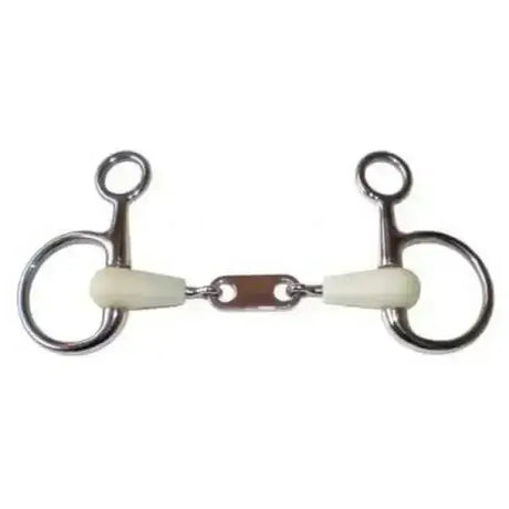Silver happy mouth bits hanging cheek french link horse bit with off-white rubber mouthpiece and central chain link