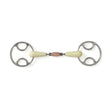 Silver horsebit with cream handles and rose gold connector in happy mouth copper roller beval horse bit design