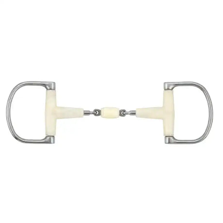 Happy mouth jointed cream rubber d-ring racing bit with silver metal beval horse bit hardware and roller