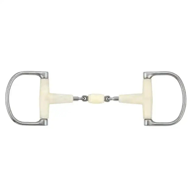 Happy mouth jointed cream rubber d-ring racing bit with silver metal beval horse bit hardware and roller