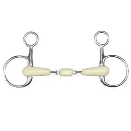 Happy mouth double jointed boucher silver hanging cheek bits with pale yellow double jointed mouthpiece sections