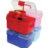 Red plastic horse shoe shining kit with clear lid and handle in harlequin childrens complete grooming kit with rubber curry comb