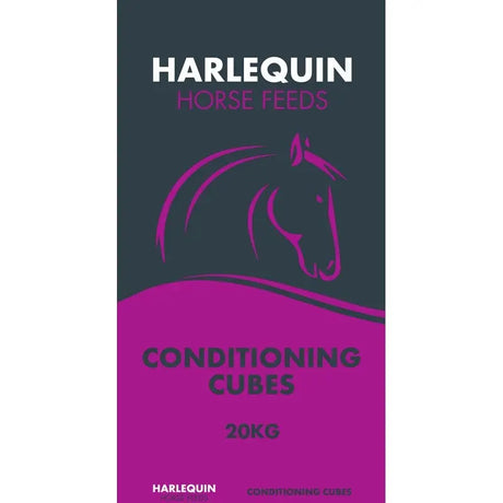 Harlequin conditioning cubes 20 kg bag in purple and gray with pink horse silhouette for horse nutrition