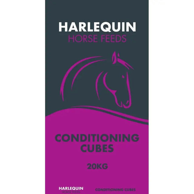 Harlequin conditioning cubes 20 kg bag in purple and gray with pink horse silhouette for horse nutrition