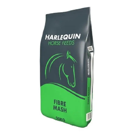 Dark green and bright green 20kg bag of harlequin fibre mash horse feed with high fiber content for healthy digestion
