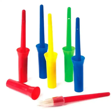 Set of colorful harlequin hoof oil brushes with red blue yellow and green handles designed to prevent mess