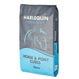 Harlequin horse 20kg bag of pony cubes feed with dark gray top and turquoise bottom for equestrian use