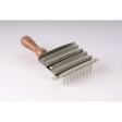 Silver metal curry comb with wooden varnished handle and multiple teeth rows harlequin metal curry comb