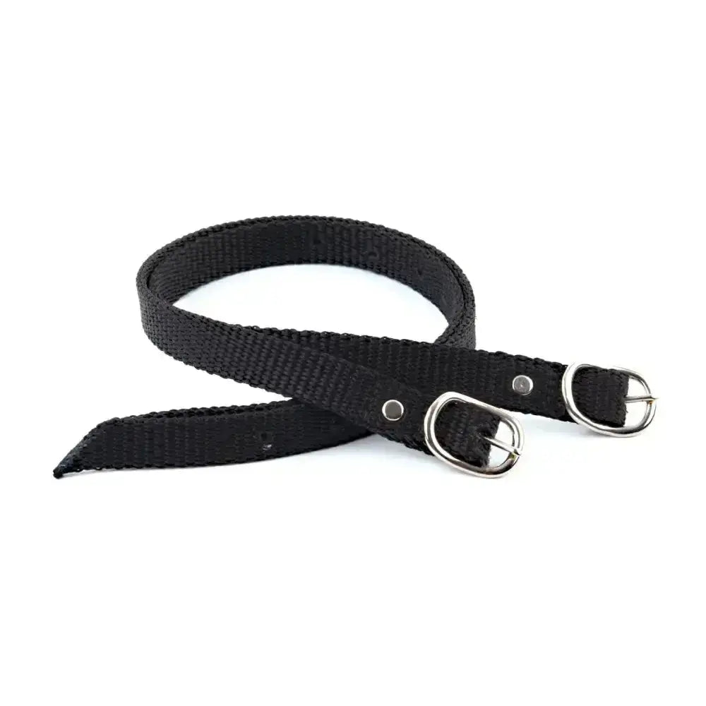 Black woven harlequin nylon spur straps with silver metal buckle and d-ring for durable nylon spur use