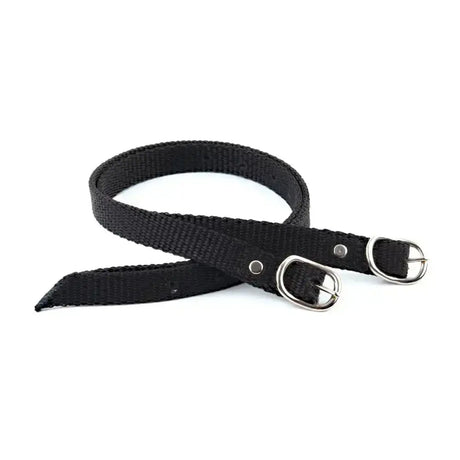 Black woven harlequin nylon spur straps with silver metal buckle and d-ring for durable nylon spur use