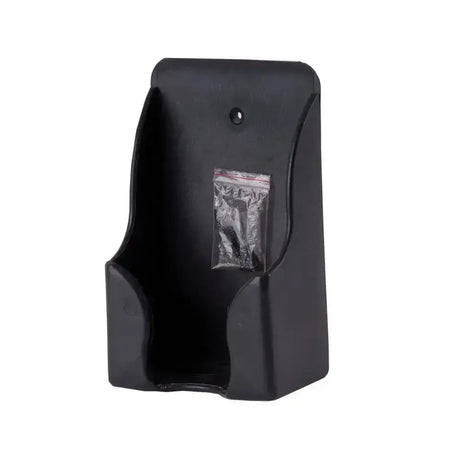 Black harlequin plastic salt lick holder with zippered pouch for easy storage in horse lick holders setup