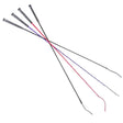 Five harlequin schooling whips with textured black handles and red purple blue and black shafts in a plain design schooling whip set
