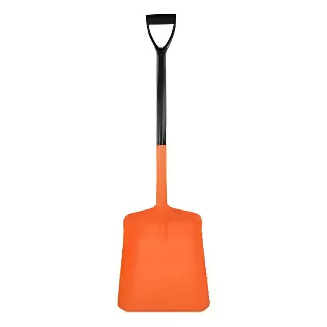 Orange plastic harold moore deep pan shovel large with black d-grip handle for heavy digging tasks