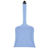 Light blue harold moore hand shovel with black tipped handle and reinforced flared blade for easy scooping
