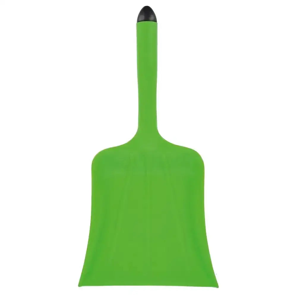 Bright green harold moore hand shovel dustpan with a reinforced flared blade and black tipped handle for easy use
