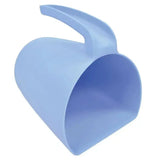 Light blue plastic snow shovel with wide scoop and smooth curved handle harold moore jug scoop