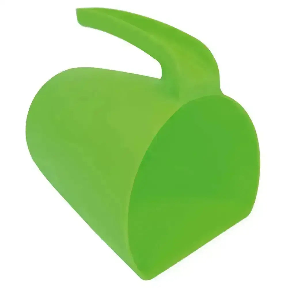Bright green plastic harold moore jug with curved handle and smooth rounded body moore jug scoop design