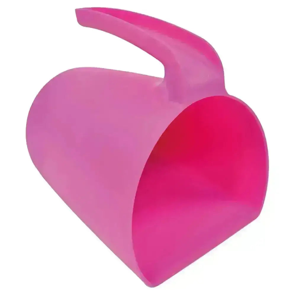 Bright pink plastic harold moore jug scoop with smooth glossy finish and ergonomic handle for easy scooping