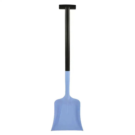 Light blue plastic harold moore junior shovel with black t-shaped handle perfect for kids and light digging tasks