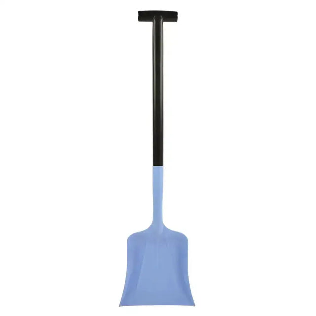Light blue plastic harold moore junior shovel with black t-shaped handle perfect for kids and light digging tasks