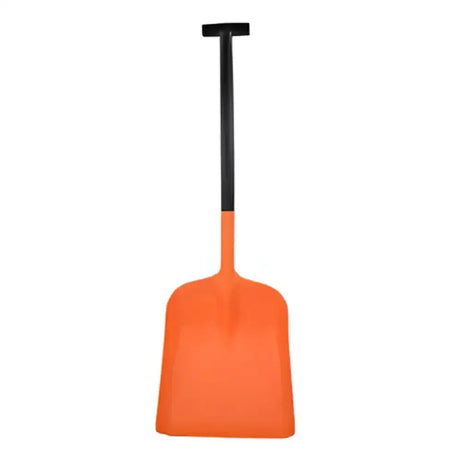 Bright orange harold moore large plastic blade shovel with a black t-grip handle for easy digging tasks