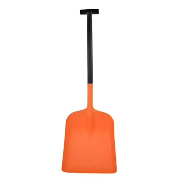 Bright orange harold moore large plastic blade shovel with a black t-grip handle for easy digging tasks