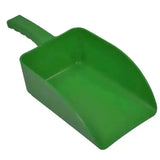 Green plastic dustpan with molded handle for easy use in harold moore large horse feed scoops collection