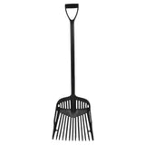 Black harold moore light plastic shavings fork with d-shaped handle and multiple tines for easy raking