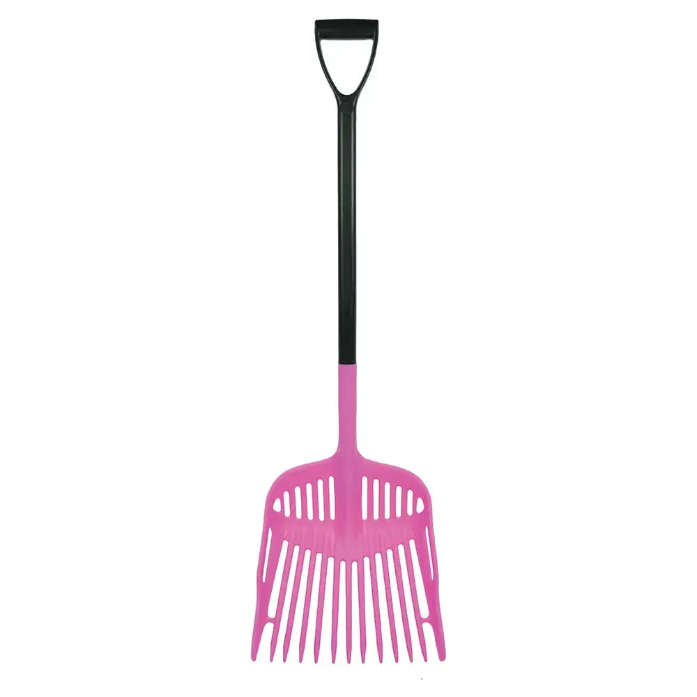 Harold moore light plastic shavings fork pink plastic horse rake with black handle for easy stable cleaning