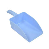 Light blue plastic dustpan with molded handle ideal for harold moore medium horse feed scoops use