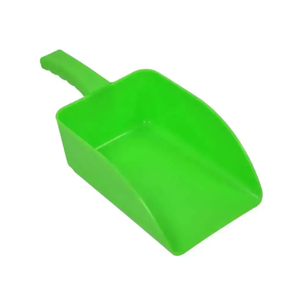 Bright green plastic harold moore medium horse feed scoop with molded handle for easy use