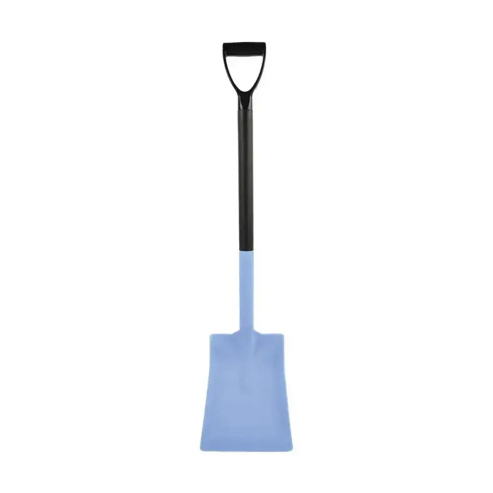 Blue plastic harold moore multi-purpose ultra light shovel with black d-shaped handle for easy digging and versatility