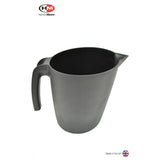 Gray plastic harold moore pouring jug with black interior, spout, and centrally positioned increment markings