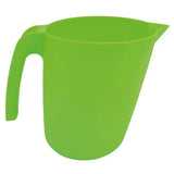 Bright green plastic harold moore pouring jug with handle spout and centrally positioned increment for easy measuring