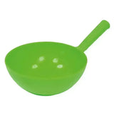 Bright green plastic harold moore round feed scoop with smooth rounded bowl and integrated handle for easy use