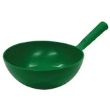 Green plastic harold moore round feed scoop with single integrated handle for easy scooping tasks