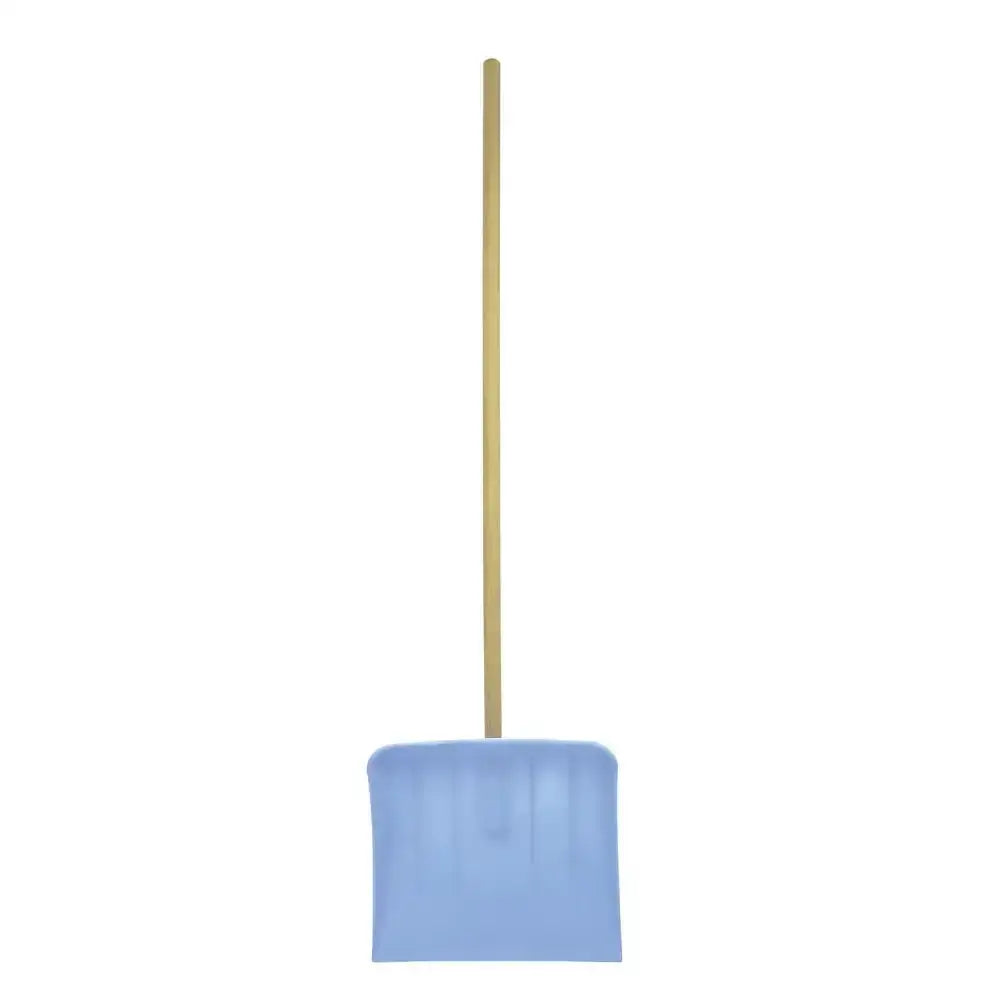 Light blue harold moore shavings shifter plastic snow shovel with extra wide blade and wooden handle