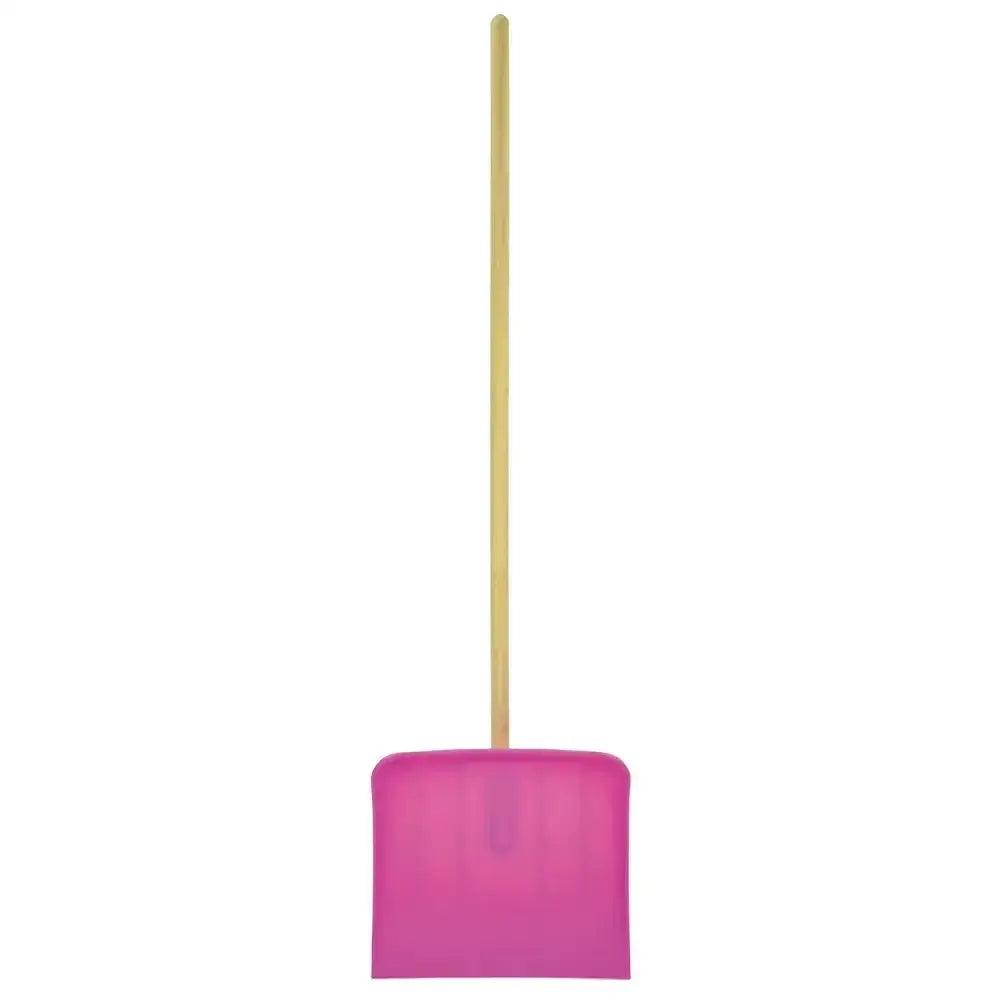 Pink silicone harold moore shavings dustpan with wooden handle and extra wide blade for easy shavings cleanup