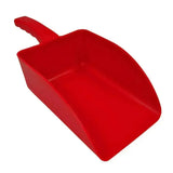 Red plastic dustpan with molded handle for harold moore small horse feed scoops and horse feed scoops use